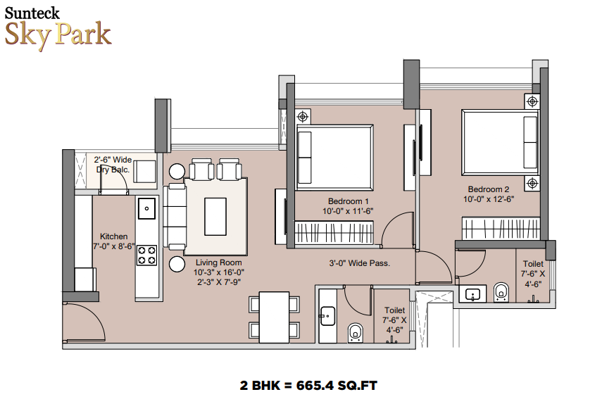 Sunteck Sky Park Mira Road 2BHK Plan